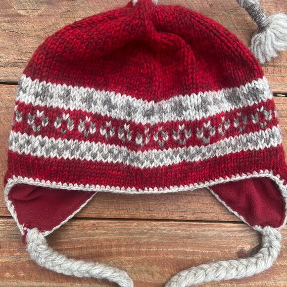 Wool Ear Flap Ski Hat Nepal Fair Isle Fleece Lined Beanie Everest Designs Tassel - Picture 3 of 13